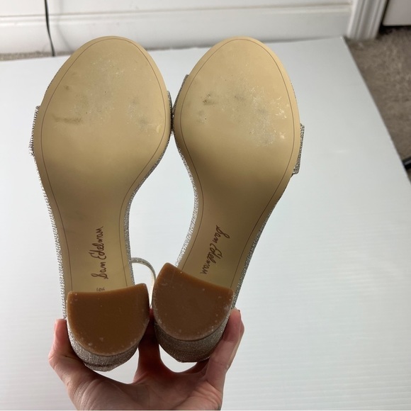 Sam Edelman Heel Sandals womens 10.5 Ankle Strap Open Toe Yaro Gold Mesh Heel - Picture 12 of 12